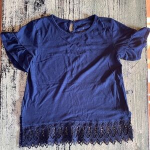 Navy Blue Top with Lace Hem